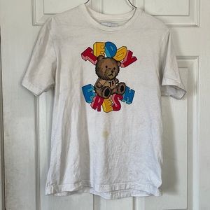Teddy Fresh merch white crew neck teddy t shirt short sleeve sz M cotton stained